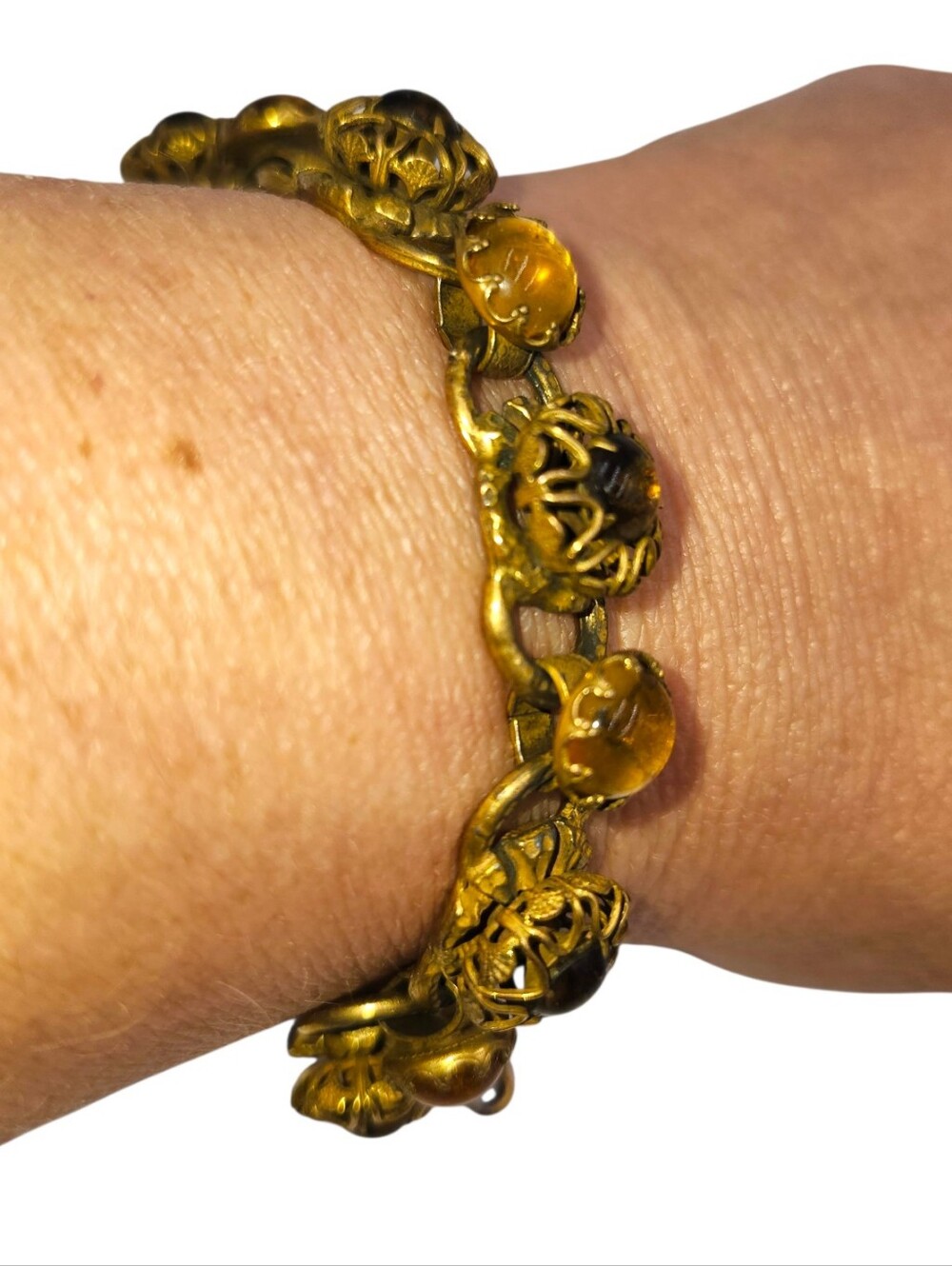 Florenza Victorian Revival simulated tiger's eye cabochon bracelet 7 inch